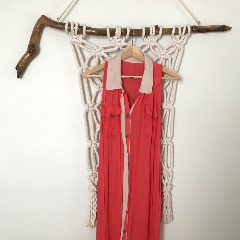 ✂️ Orange linen maxi dress with color pop collar